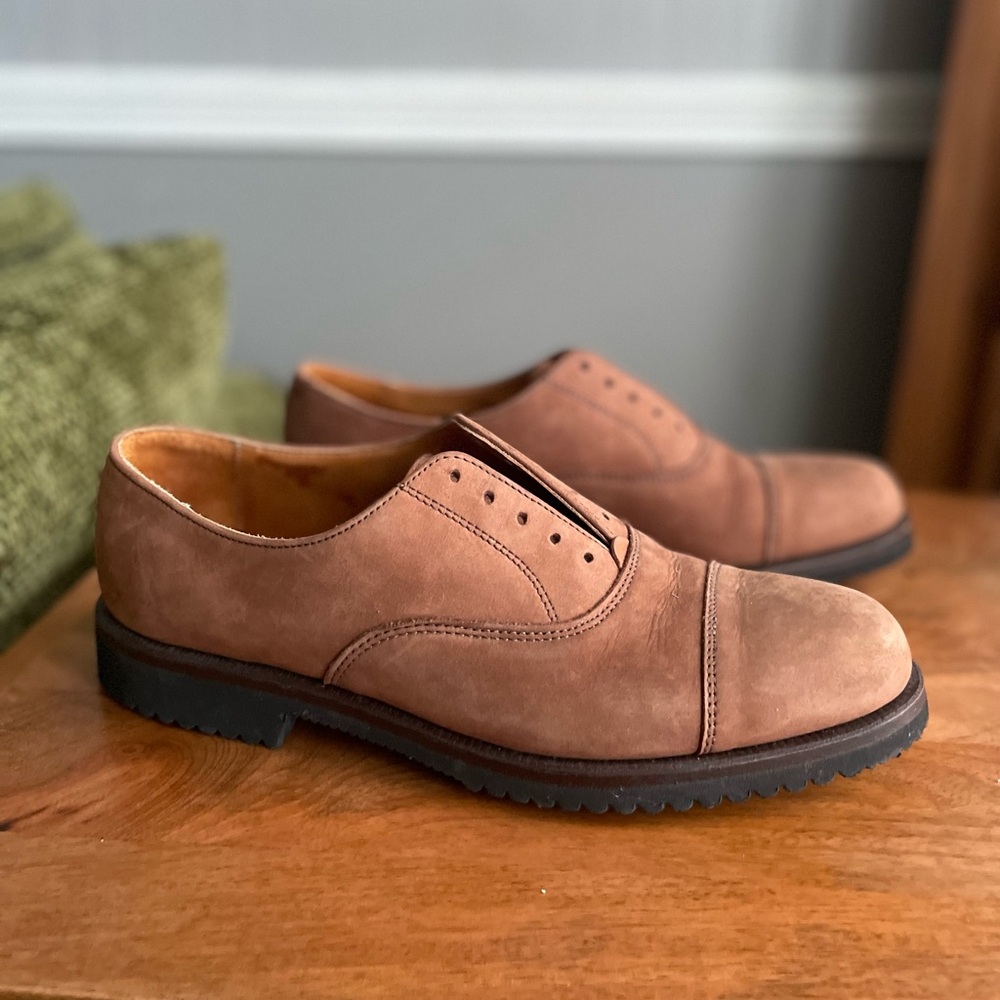 Vintage Cole Haan Cap Toe Oxford Shoes Made in USA Vibram Gumlite Nubuck Tan 9.5 - Picture 3 of 10